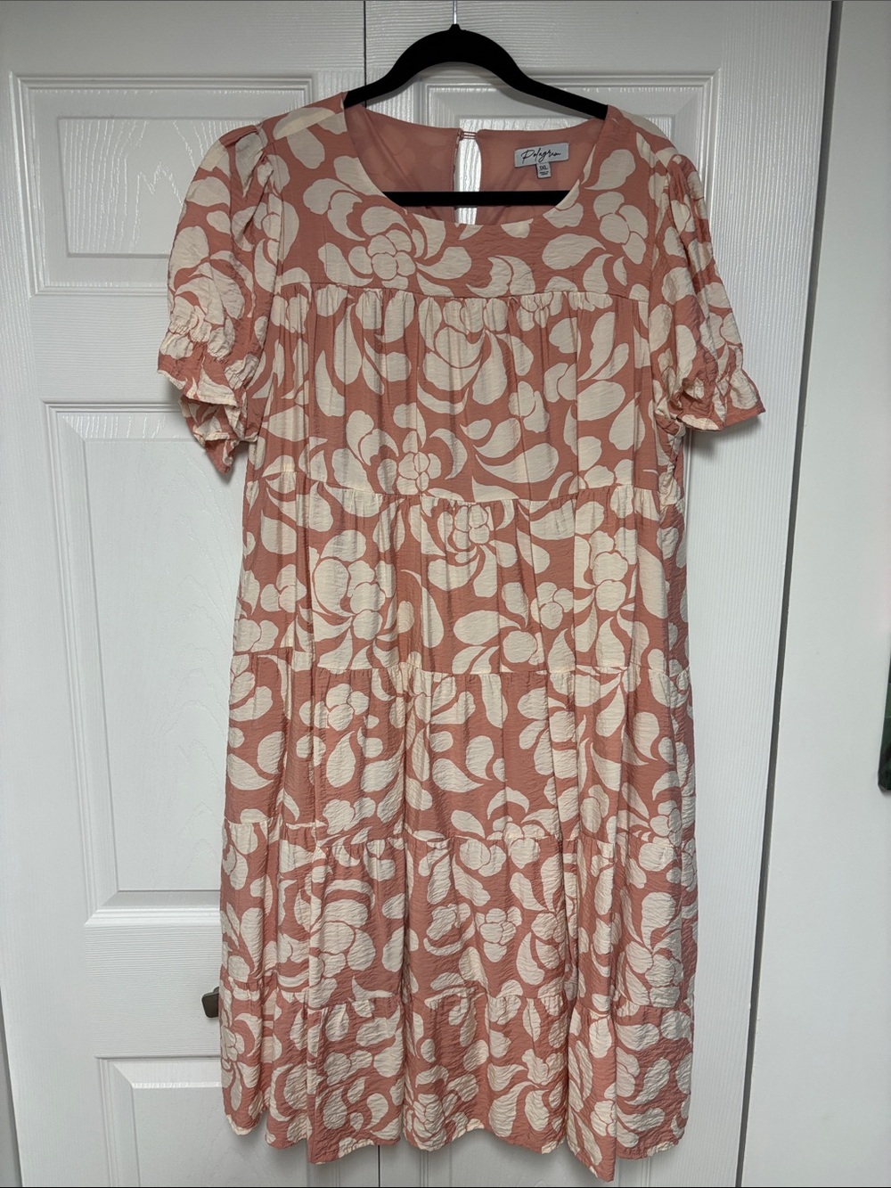 Polagram Cream Floral Babydoll Midi Dress in Dusty Pink